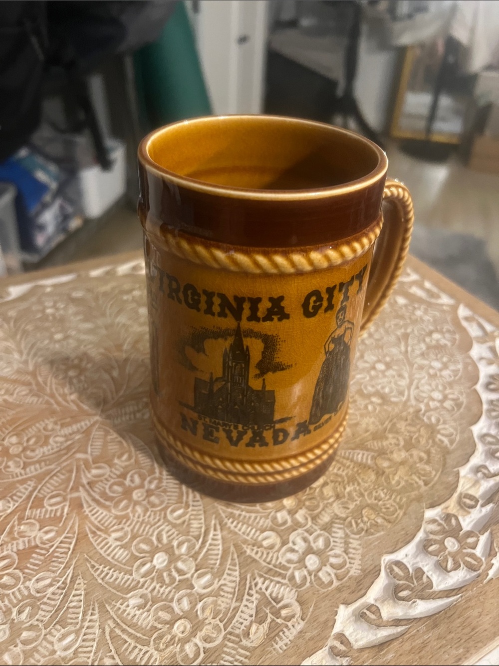 Antique Virginia City Nevada Souvenir Mug - Brown/Gold